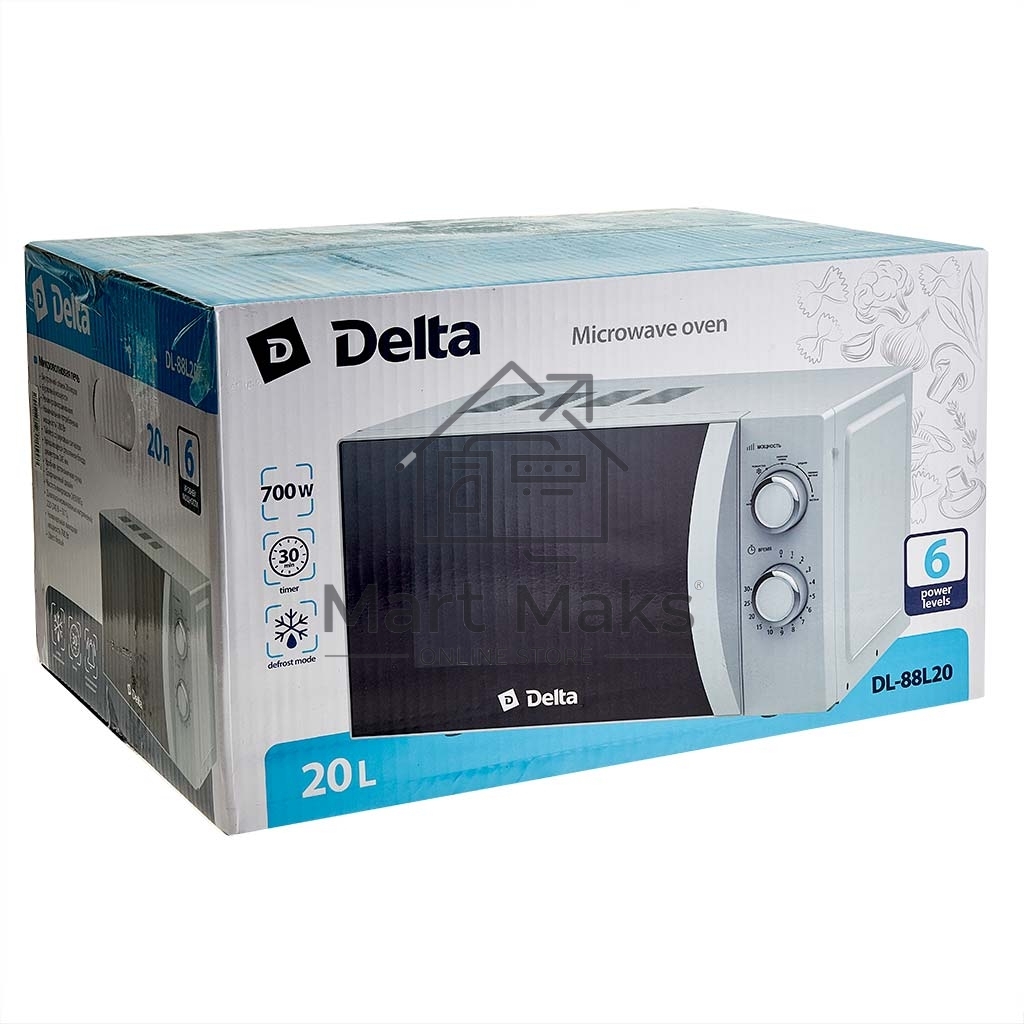 Микроволновая печь DELTA DL-88L20 белый, 20 л, 700 Вт, переключатели - поворотный механизм