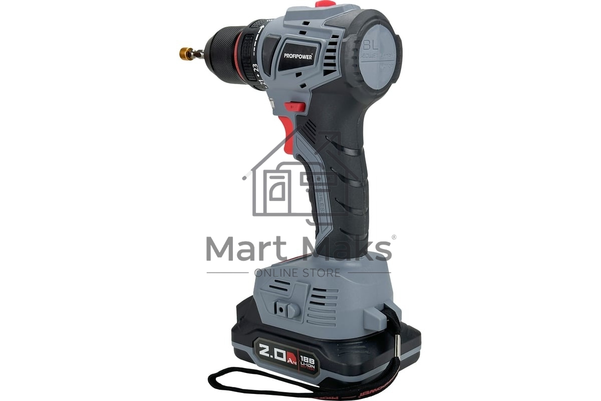 Шуруповерт бесщеточный ProfiPower MKBL-18B (18В,Li-ion-2шт,2.0А·ч,40Нм,З/У, 0,8-10мм,магнитная бита, в кейсе)