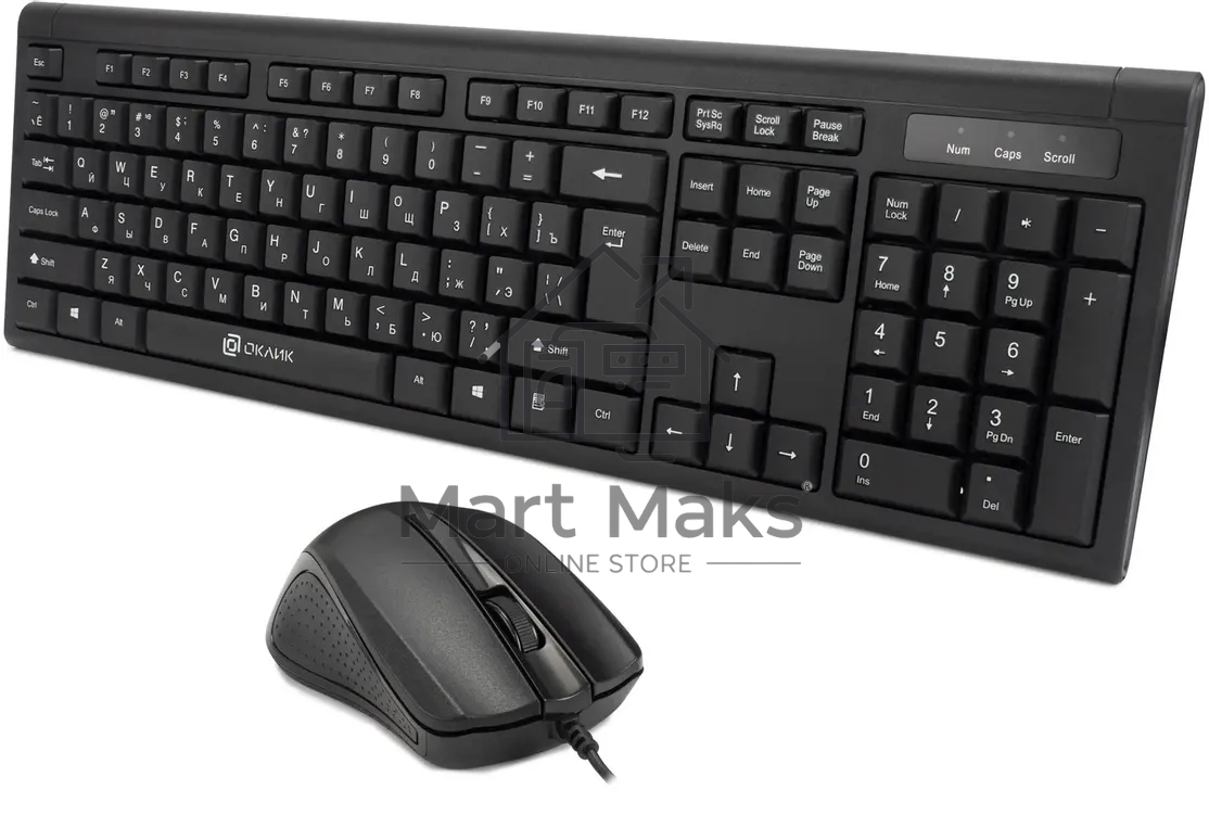 Комплект клавиатура+мышь Oklick 600M проводной, USB, 1200 DPI, чёрный