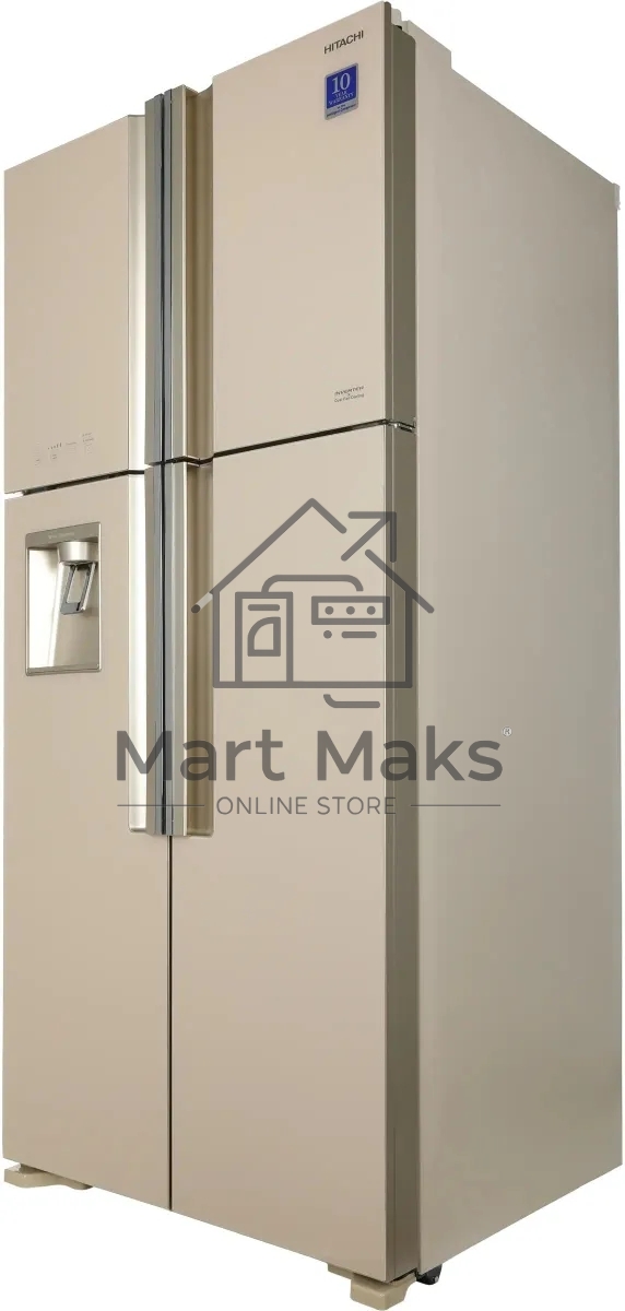 Холодильник Hitachi R-W660PUC7 GBE бежевый стекло двухкамерный инвертер 396/144л морозилка сверху, No Frost, Side by Side