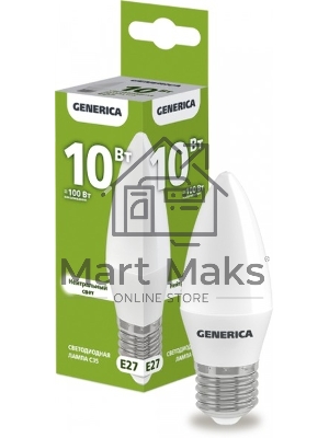 Лампа светодиодная C35 свеча 10Вт 230В 4000К E27 GENERICA