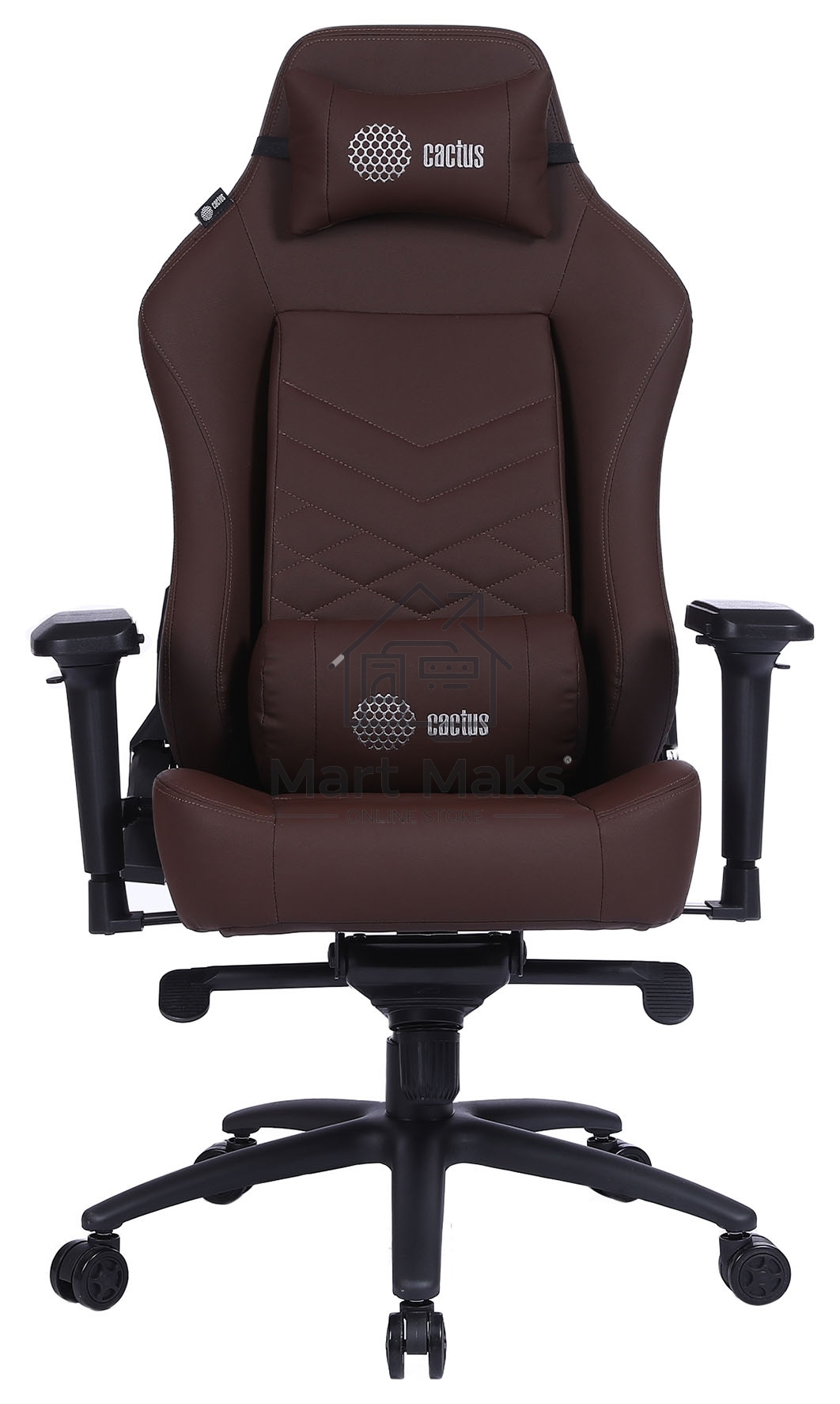 Кресло игровое Cactus CS-CHR-0112BR коричневый, сиденье коричневый, эко.кожа, с подголов. крестовина металл, пластик черный