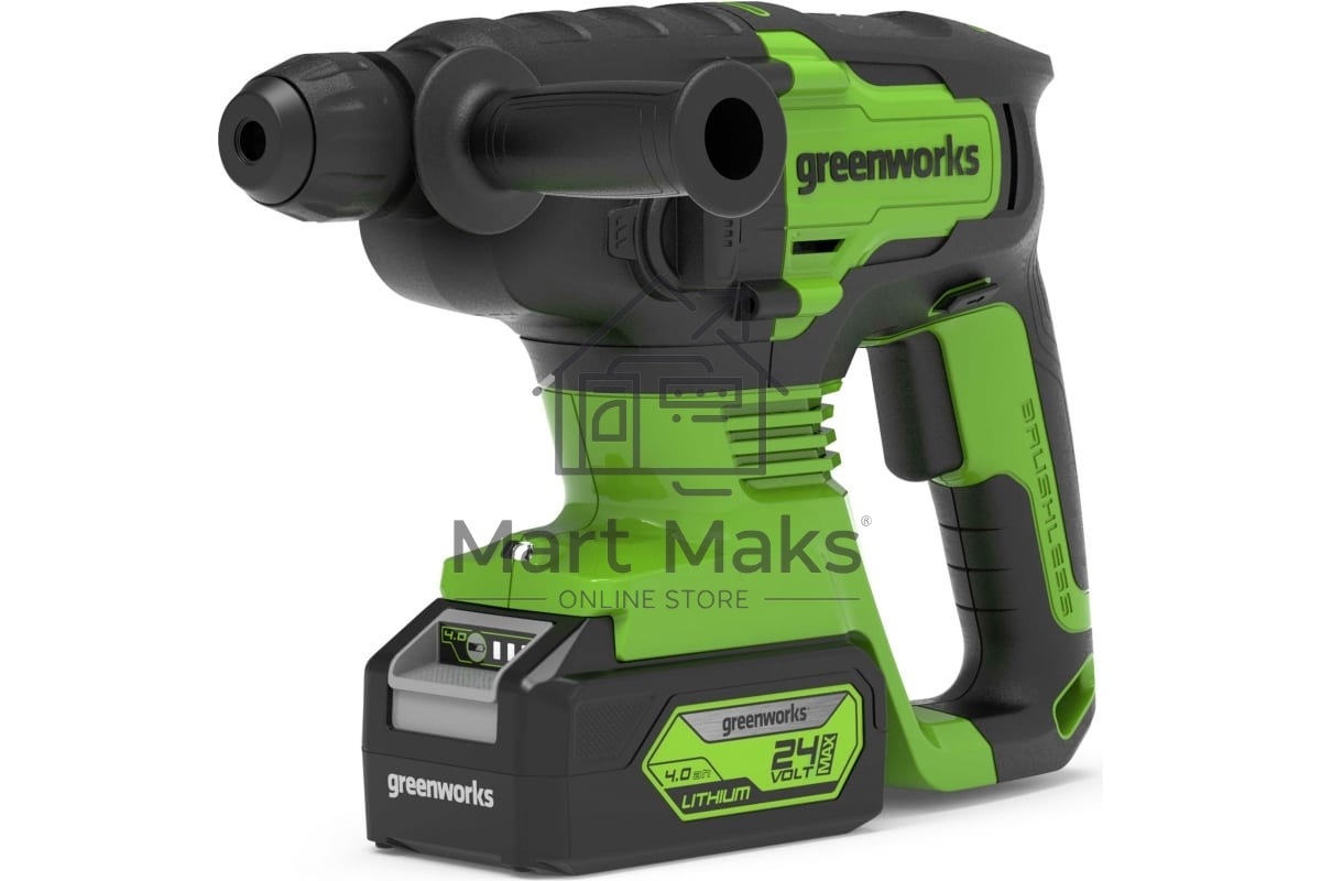 Перфоратор аккумуляторный бесщеточный GreenWorks GD24SDS2 2 ДЖ, 24V, c 1хАКБ 4 Ач и ЗУ в сумке (3803007UB)