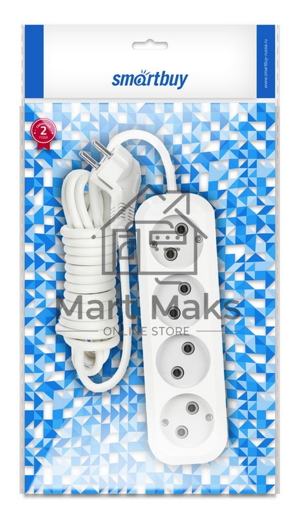 Удлинитель Smartbuy (SBE-10-4-02-N) 4 гнз х 2,0 м (10А/2.2кВт, ПВС 2х1.0)