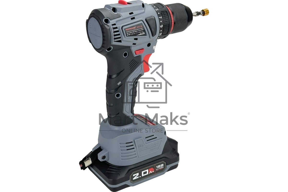 Шуруповерт бесщеточный ProfiPower MKBL-18B (18В,Li-ion-2шт,2.0А·ч,40Нм,З/У, 0,8-10мм,магнитная бита, в кейсе)