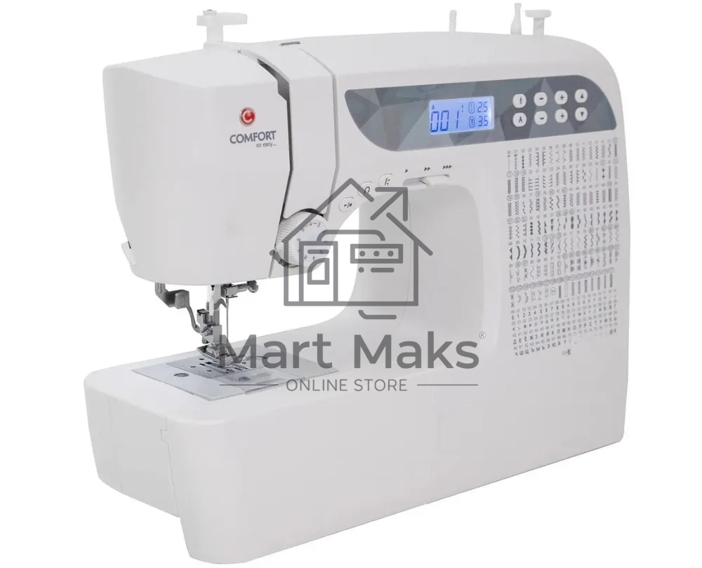 Швейная машина Comfort 1001 200 операций, 9 видов петель, жк дисплей, нитевдеватель, горизонтальный челнок, русск./англ. алфавит, плавная регулировка скорости на корпусе, регулятор давления лапки, нитевдеватель, возможность шитья двойной иглой, возможност