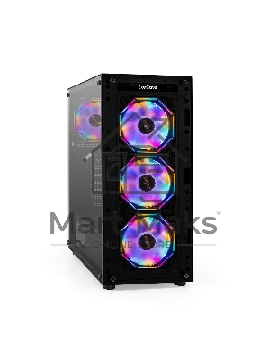 Компьютерный корпус Miditower ExeGate i3 BASE-EVO800 (ATX, БП EVO800RGb с вент. 12 см, с окном, 1*USB+1*USB 3.0, аудио, 4 вент. 12см с RGb подсветкой)