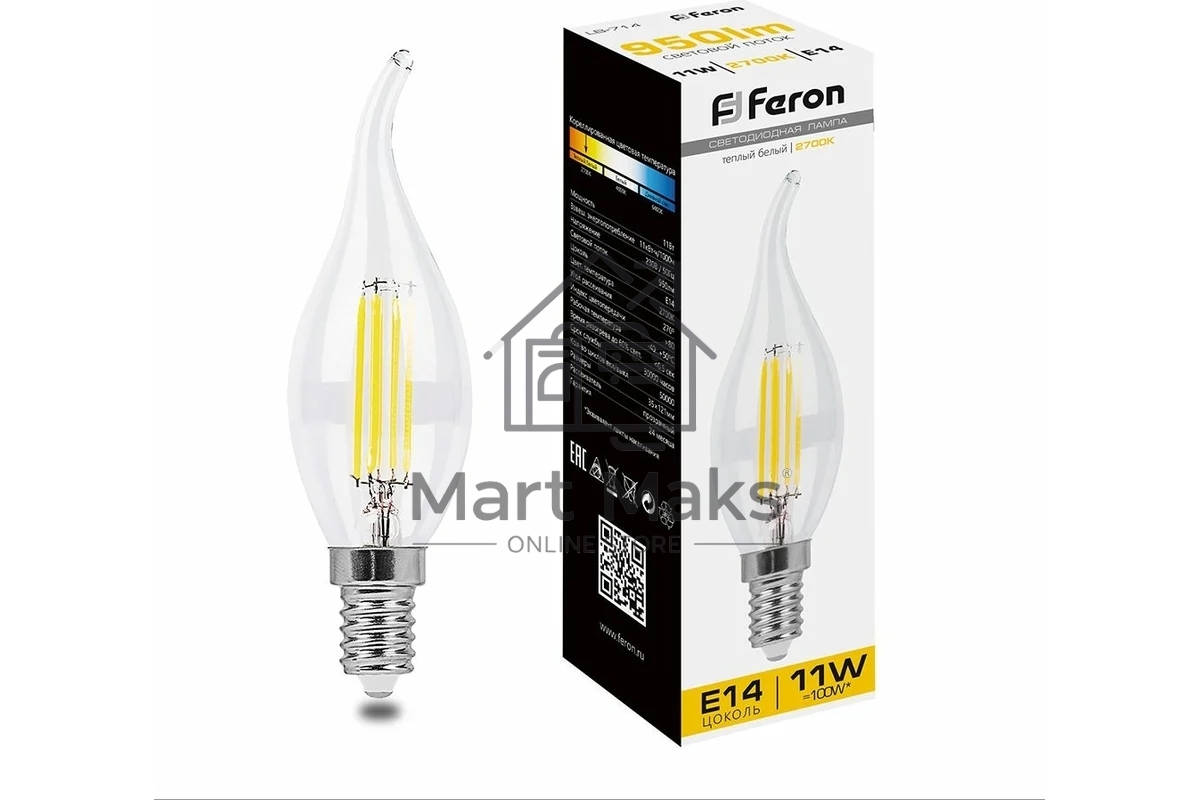 Лампа светодиодная FERON LB-714 (38010) 11W 230V E14 2700K прозрачная