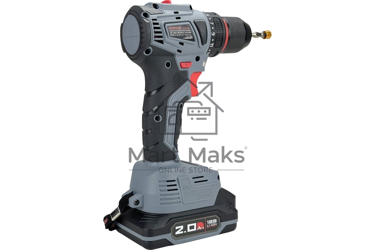 Шуруповерт бесщеточный ProfiPower MKBL-18B (18В,Li-ion-2шт,2.0А·ч,40Нм,З/У, 0,8-10мм,магнитная бита, в кейсе)