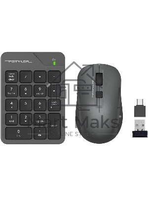 Комплект числовой блок + мышь A4Tech Fstyler FG1600C Air клав:серый мышь:серый/черный USB беспроводная slim (FG1600C)