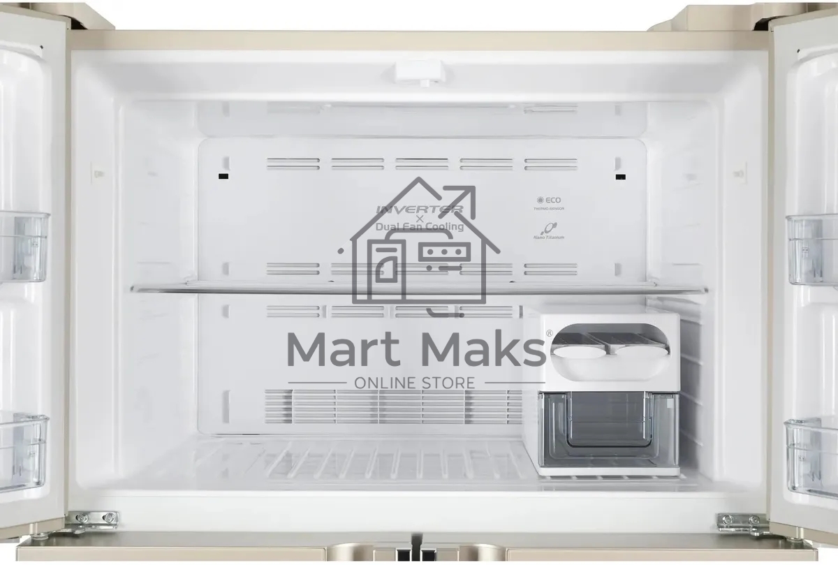 Холодильник Hitachi R-W660PUC7 GBE бежевый стекло двухкамерный инвертер 396/144л морозилка сверху, No Frost, Side by Side