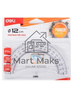 Транспортир Deli Pioneer EG10212, пластик, длина 12см, прозрачный градуировка УФ чернила, европодвес Транспортир Deli Pioneer EG10212, пластик, длина 12см, прозрачный градуировка УФ чернила, европодвес