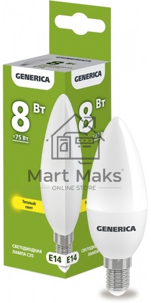 Лампа cветодиодная LED IEK LL-C35-08-230-30-E14-G C35 свеча 8Вт 230В 3000К E14 GENERICA