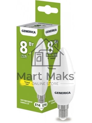 Лампа cветодиодная LED IEK LL-C35-08-230-30-E14-G C35 свеча 8Вт 230В 3000К E14 GENERICA