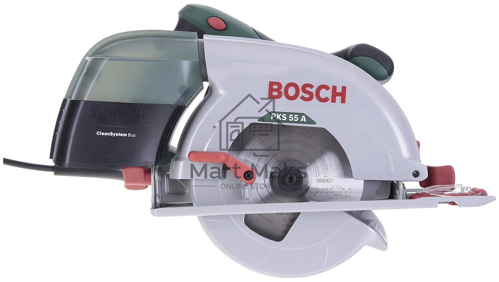 Дисковая пила Bosch PKS 55 А, 1200 Вт зеленый/черный