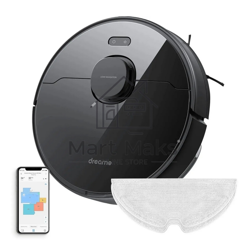 Робот-пылесос Dreame RLD33GA Vacuum and Mop D9 Max черный, 46 Вт, 5200 мАч Li-Ion, уборка сухая/влажная, пылесборник контейнер 0.5