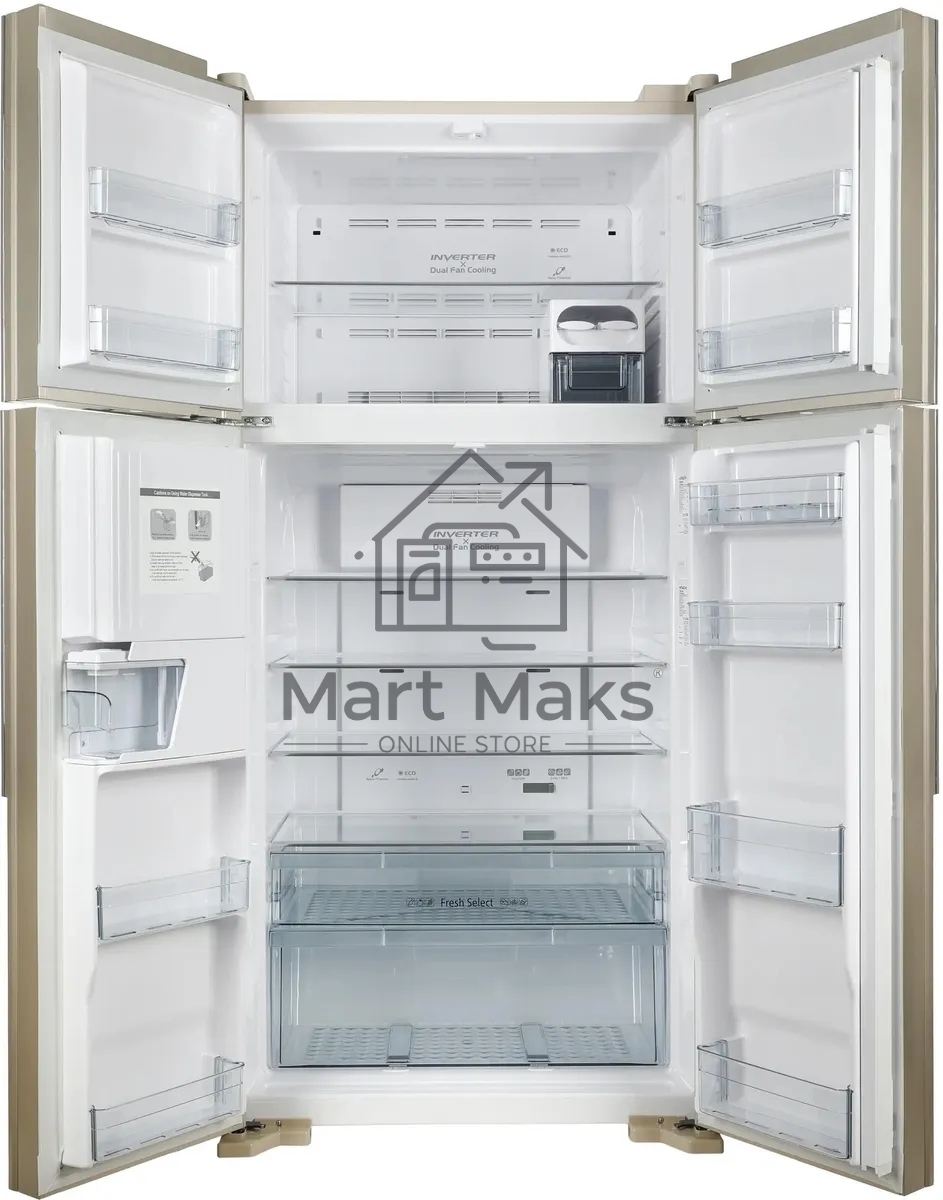 Холодильник Hitachi R-W660PUC7 GBE бежевый стекло двухкамерный инвертер 396/144л морозилка сверху, No Frost, Side by Side