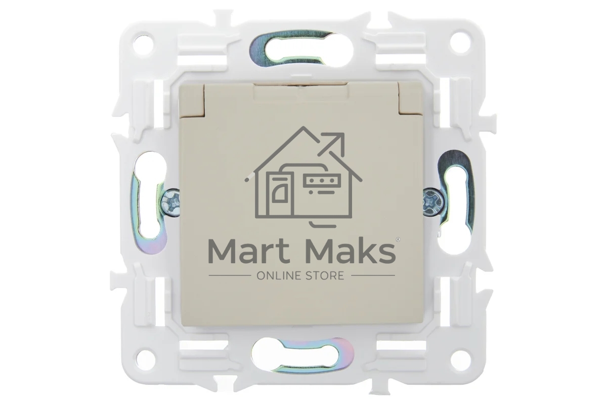 Розетка 1-местная IEK SKANDY SK-R11B (SK-R16-16-44-K10) с заземлением, с защитными шторками и крышкой 16А IP44, бежевый