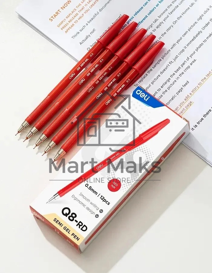 Набор ручек шариковых Deli Think EQ8-RD, красные чернила (12шт), линия 0.5мм