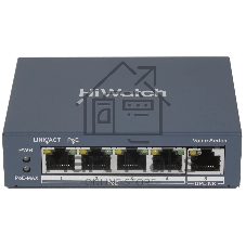 Коммутатор HiWatch DS-S504GP, 4×1 Гбит/с PoE + 1×1 Гбит/с, неуправляемый
