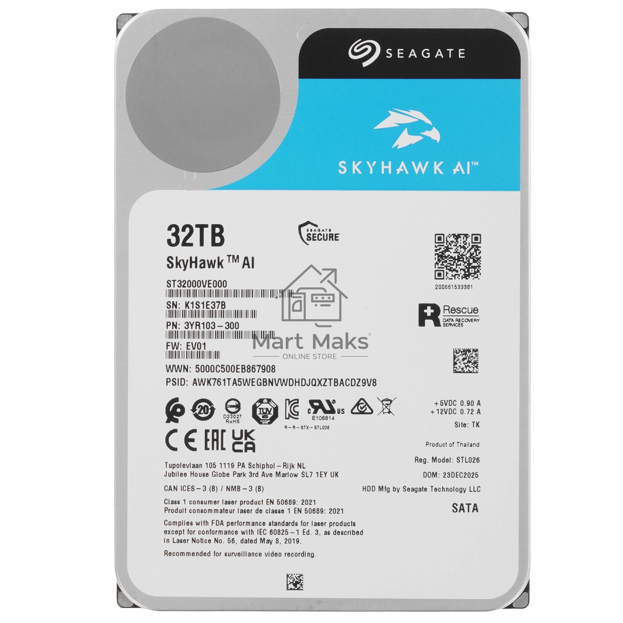 Жесткий диск HDD Seagate SkyHawk AI 32Tb 7200rpm SATA 512Mb 3.5