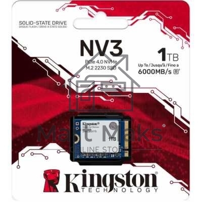 Твердотельный накопитель Kingston SSD NV3, 1000GB, M.2(22x30mm), NVMe, PCIe 4.0 x4, 3D TLC, R/W 6000/4000MB/s, TBW 320, DWPD 0.2 (60 мес)