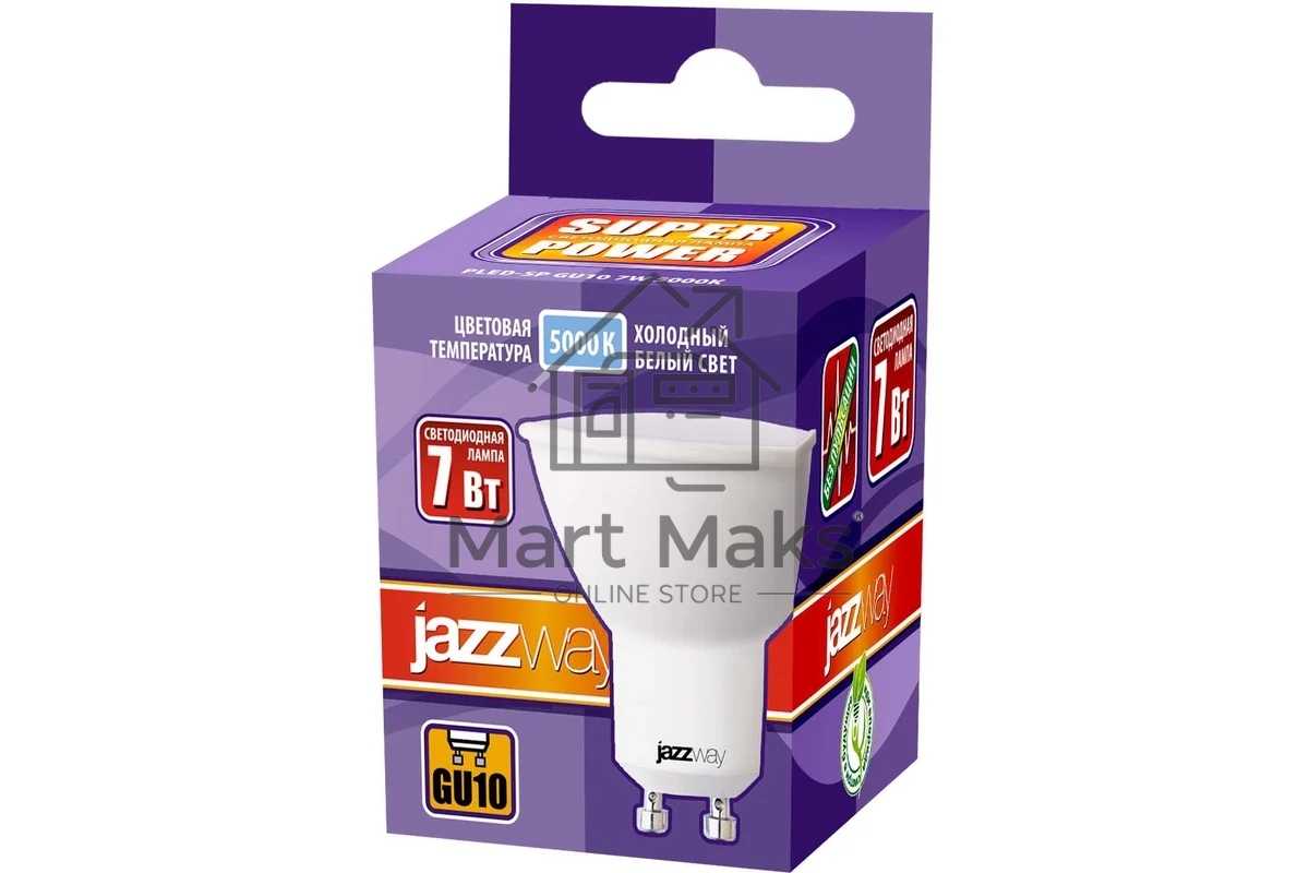 Лампа светодиодная JazzWay PLED-SP 7Вт 5000К холод. белый GU10 520лм 230В
