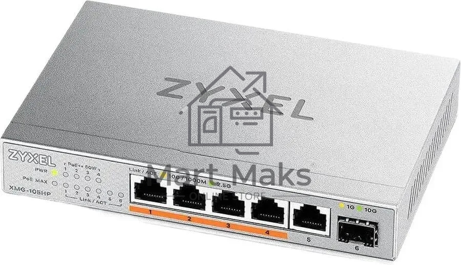 Коммутатор Zyxel XMG-105HP-EU0101F (L2) 5x2.5Гбит/с 1SFP+ 4PoE++ 70W неуправляемый
