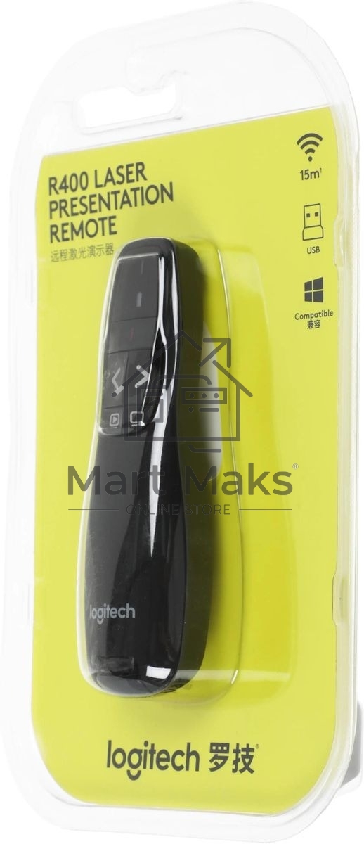 Презентер беспроводной Logitech R400 черный, радиоканал, USB, кнопки - 5