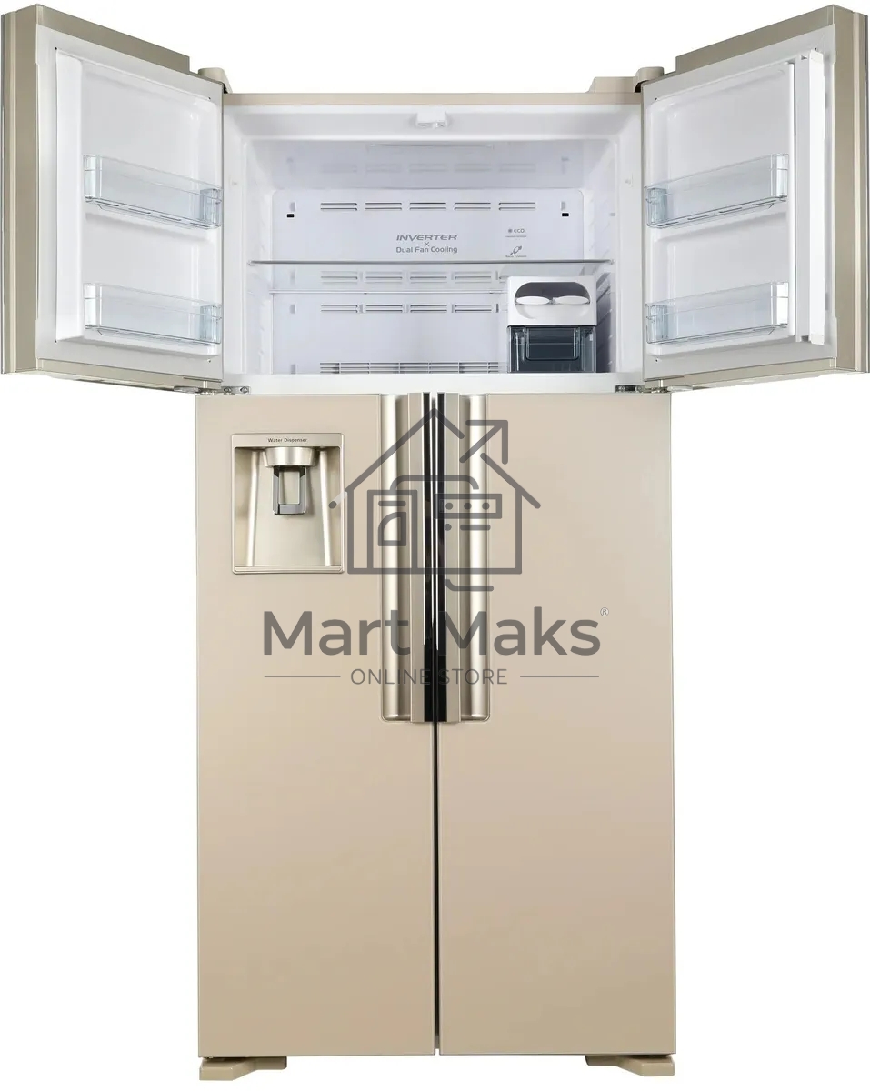 Холодильник Hitachi R-W660PUC7 GBE бежевый стекло двухкамерный инвертер 396/144л морозилка сверху, No Frost, Side by Side