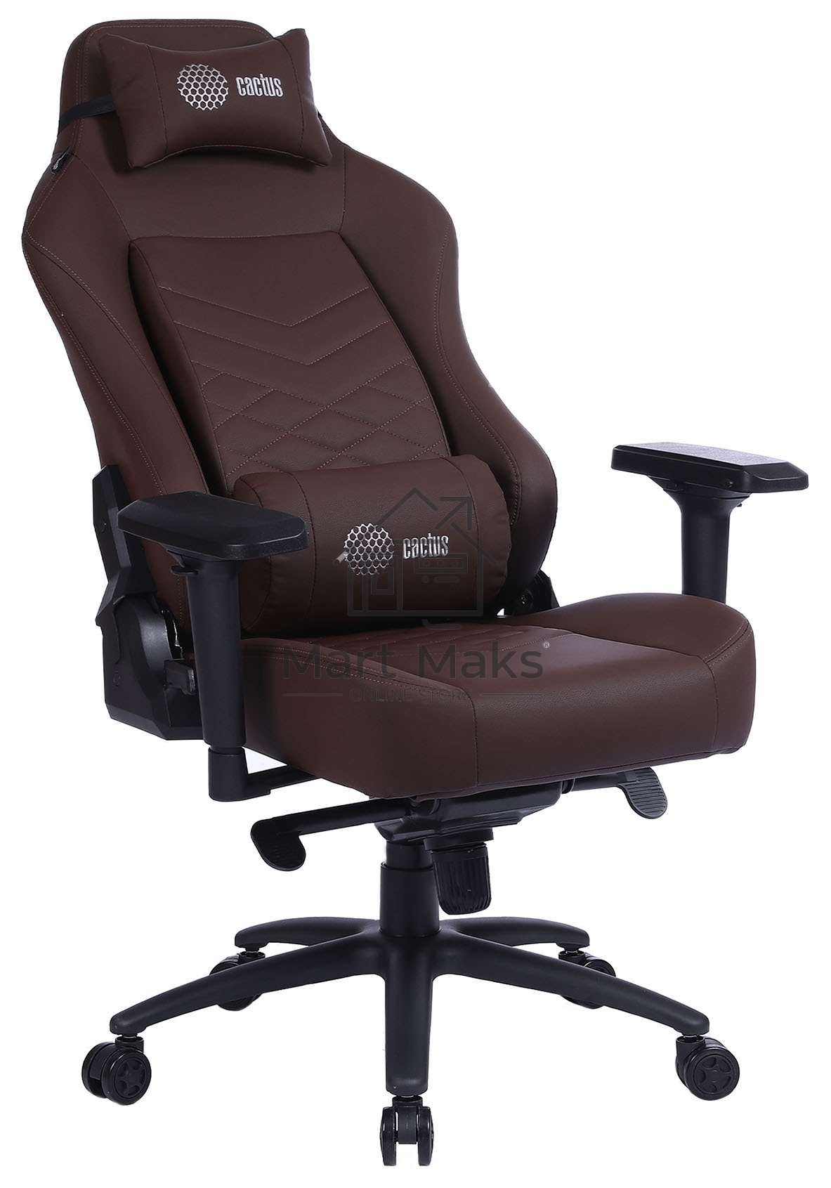 Кресло игровое Cactus CS-CHR-0112BR коричневый, сиденье коричневый, эко.кожа, с подголов. крестовина металл, пластик черный
