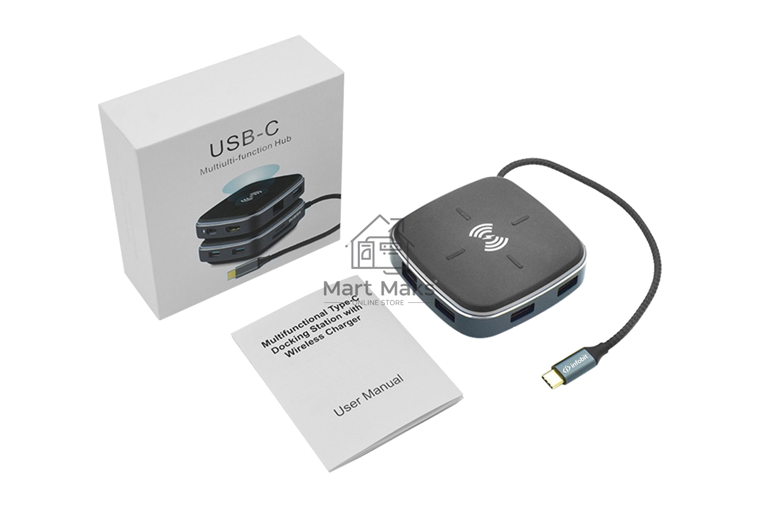Распределитель Infobit iHub 901W 9 подключений через 1 кабель USB-С