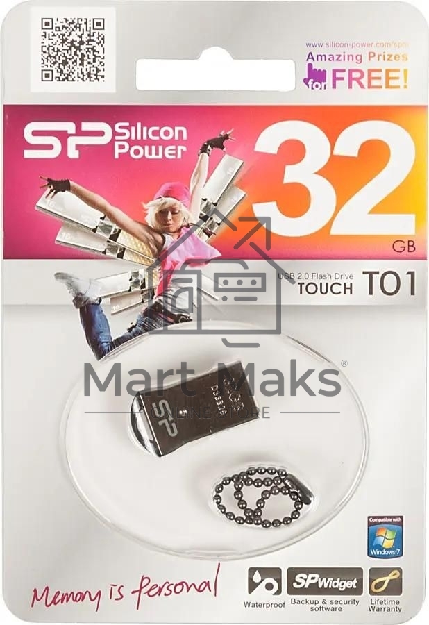 Флешка USB R/W Silicon Power R/W 32Gb Touch T01 SP032GBUF2T01V1K USB2.0 черный/серебристый