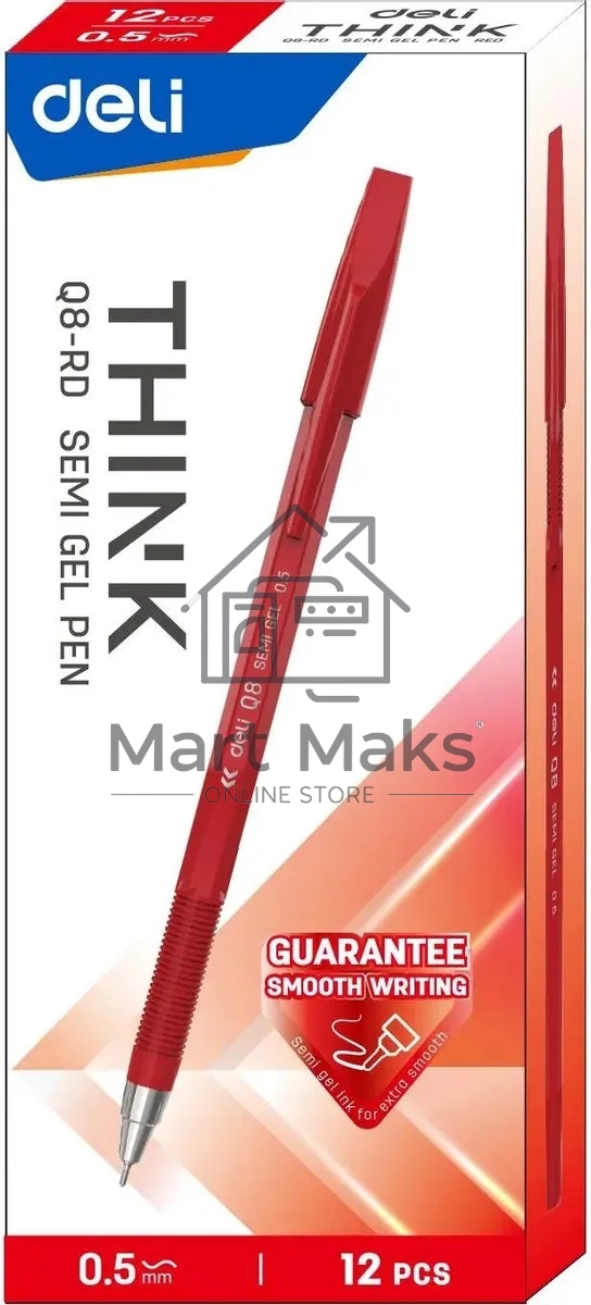 Набор ручек шариковых Deli Think EQ8-RD, красные чернила (12шт), линия 0.5мм