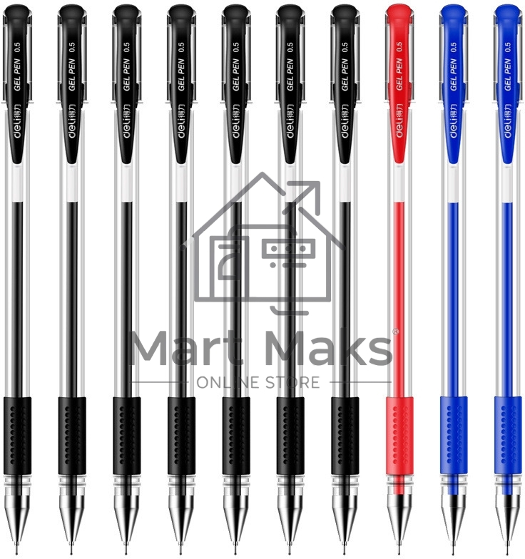 Набор ручек гелевых Deli 6610 прозрачный/ассорти, ассорти чернила, блистер (10шт), линия 0.5мм, резиновая манжета 10 ручек