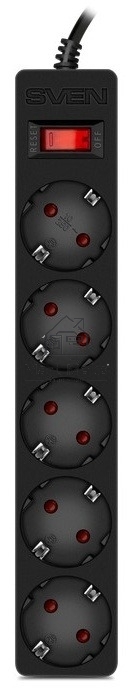 Сетевой фильтр SVEN SF-05E 1,8 м (5 розеток с защитными шторками) черный, цветная коробка