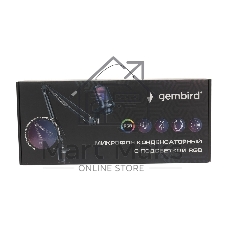 Микрофон конденсаторный Gembird M-02N, подсветка RGB, шумоподавление, микрофонная стойка (пантограф), черный