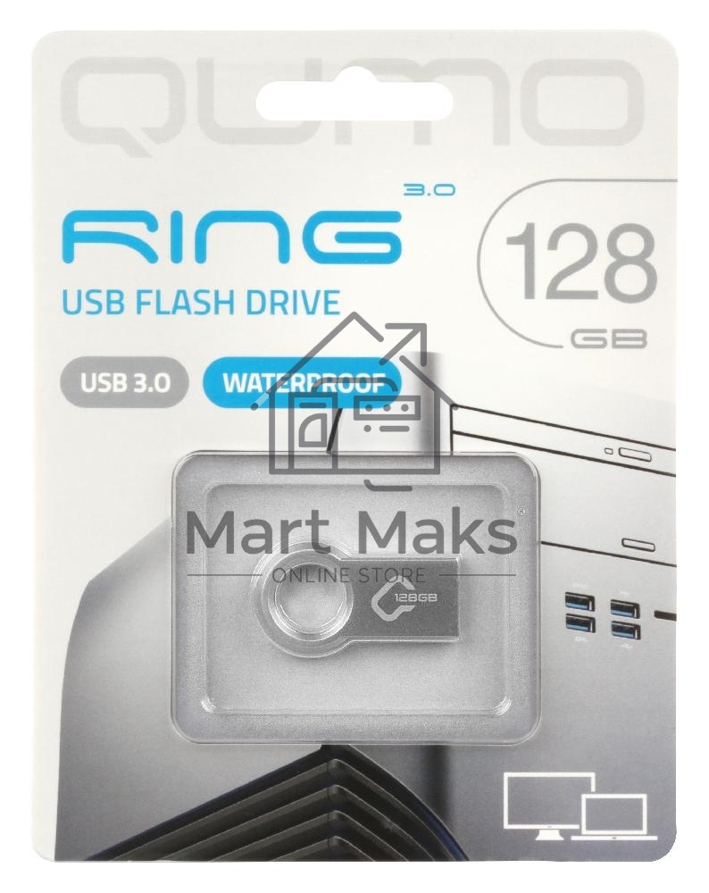 Флешка USB QUMO 128Gb Ring USB 3.0 цвет корпуса металлик(QM128GUD3-Ring)