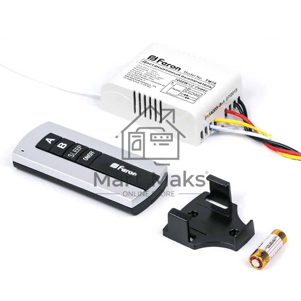 Выключатель дистанционный FERON 23344 230V 1000W 2-хканальный 30м с пультом управления, TM75