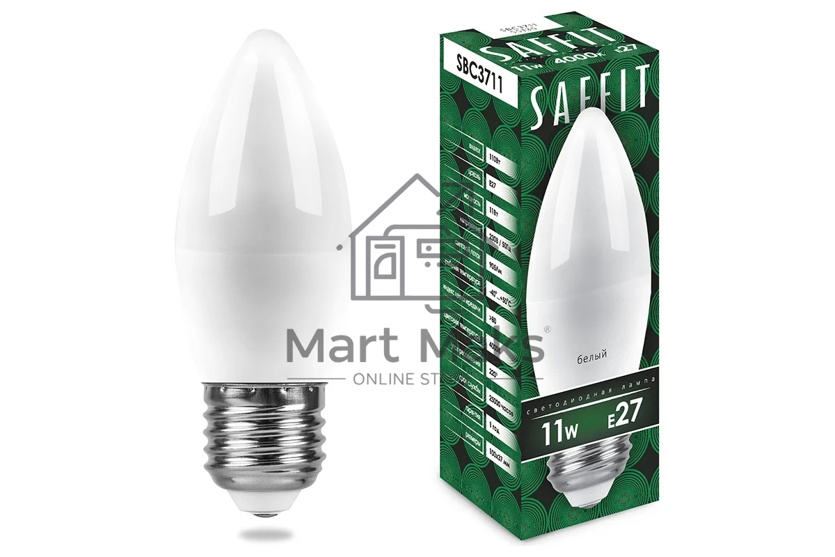 Лампа светодиодная SAFFIT SBC3711 (55135) 11 вт Е27 белый матовая свеча