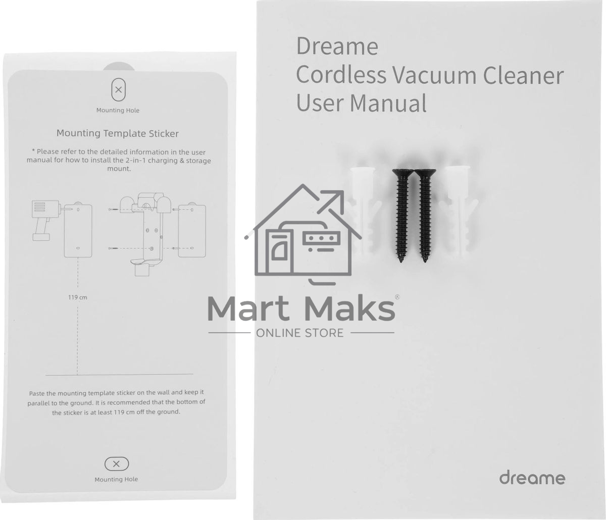 Пылесос вертикальный Dreame Cordless Vacuum Cleaner V12 серый, питание от аккумулятора, 180 Вт, уборка сухая, пылесборник 0.5 л, работа от АКБ max 90 мин