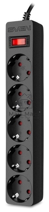 Сетевой фильтр SVEN SF-05E 1,8 м (5 розеток с защитными шторками) черный, цветная коробка
