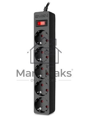 Сетевой фильтр SVEN SF-05E 1,8 м (5 розеток с защитными шторками) черный, цветная коробка