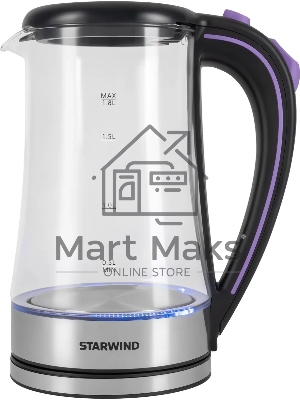 Чайник электрический Starwind SKG4045 1.8 л, 1800 Вт, черный/серебристый корпус: стекло