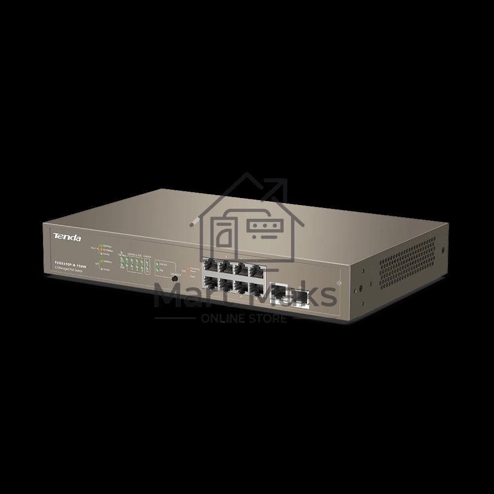 Управляемый PoE гигабитный коммутатор Tenda TEG5310P-8-150W L3, 8PoE портов, 1 Uplink, 1 SFP
