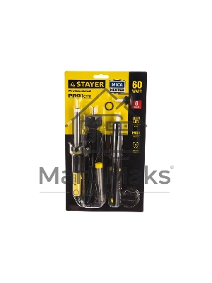 Паяльник STAYER 55313-60-H6  набор 55300 подставка припой жало сменное шприц насадка на жало 60Вт