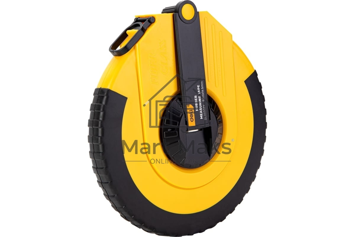 Мерная лента Deli DL9850ZY 50м x 14.5мм Ударопрочный корпус. Основной класс точности. Метрическое полотно из стекловолокна и ПВХ.