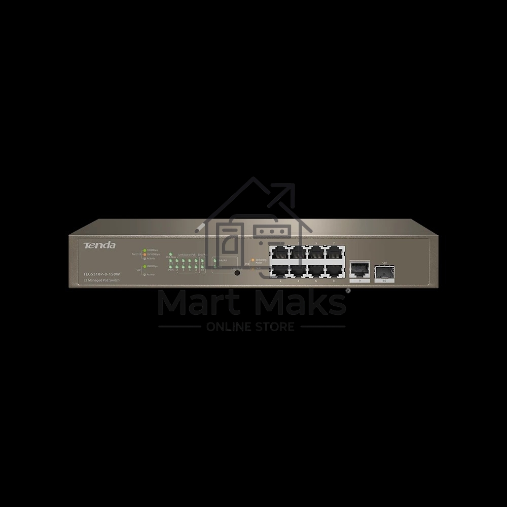 Управляемый PoE гигабитный коммутатор Tenda TEG5310P-8-150W L3, 8PoE портов, 1 Uplink, 1 SFP