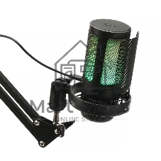 Микрофон конденсаторный Gembird M-02N, подсветка RGB, шумоподавление, микрофонная стойка (пантограф), черный