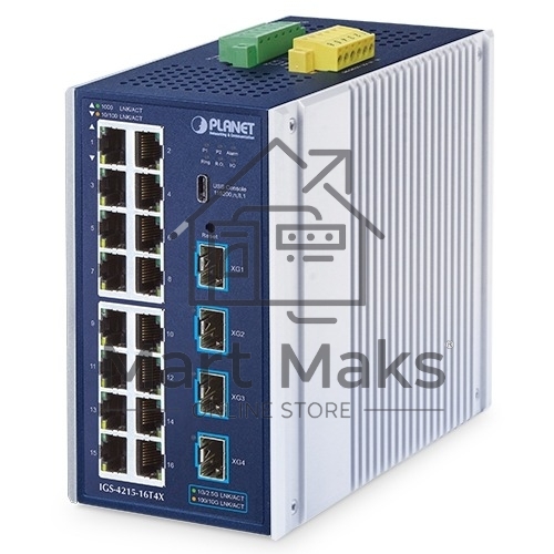 Коммутатор Planet IGS-4215-16T4X Industrial L2/L4 16-Port 10/100/1000T + 4-Port 10G SFP+ Managed Ethernet Switch